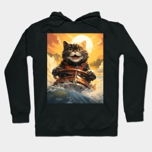 Retro Cats Summertime Boating | Vintage Style Kitty Art Hoodie